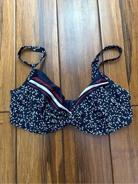 Navy Printed Underwire Swim Top with Red & White Accent